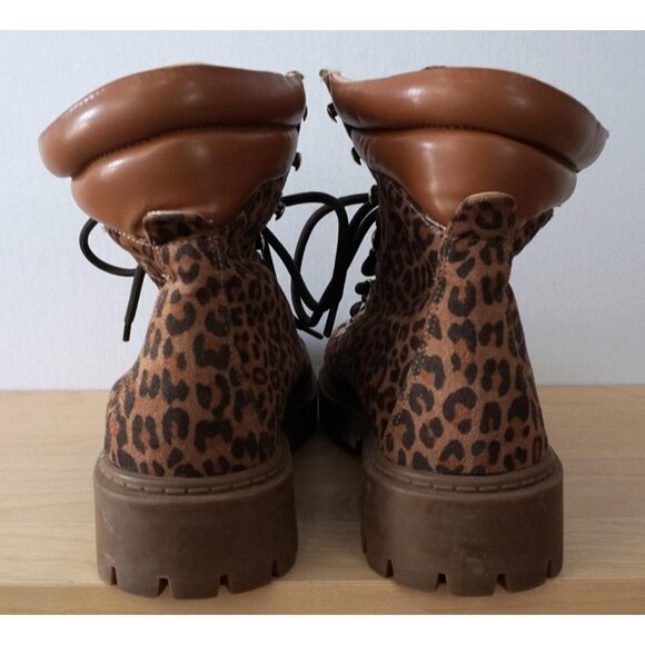 Ann Taylor Loft Tan Black Animal Cat Print Lace Up Combat Boots Size 8M - Picture 4 of 6